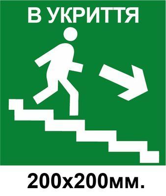 Знак эвакуации укрытия справа по ступенькам вниз 200х200 мм д-8782 фото