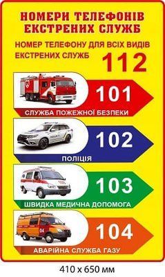 Стенд Номер телефону для всіх видів екстрених служб (фон жовтий) Д-7547 фото
