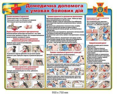 Стенд ілюстрований "Домедична допомога в умовах бойових дій" зупинка кровотечі д-5287939 д-5287939 фото